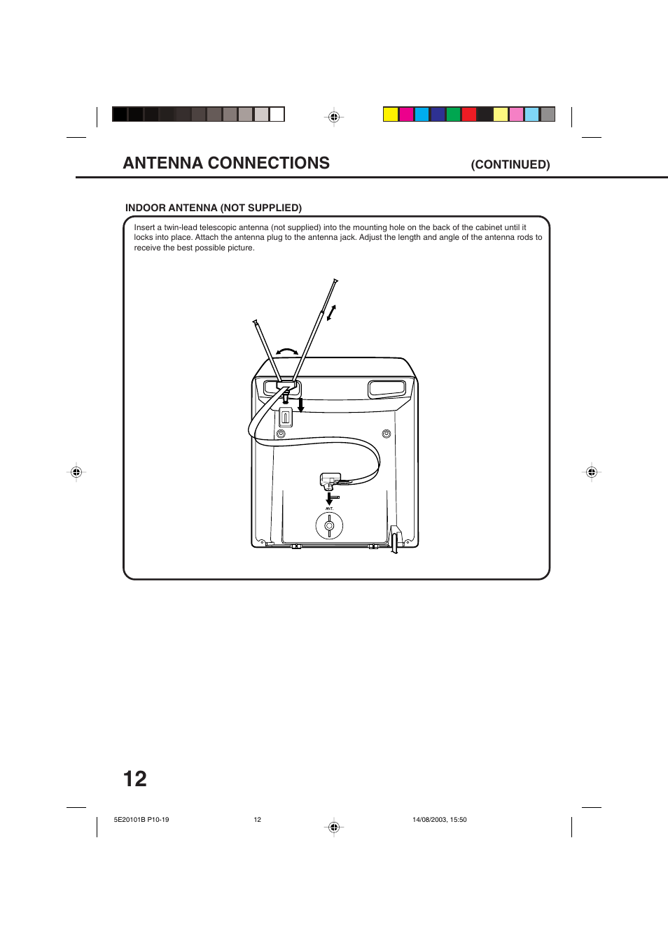 Antenna connections | Toshiba MV19N2/W User Manual | Page 14 / 56