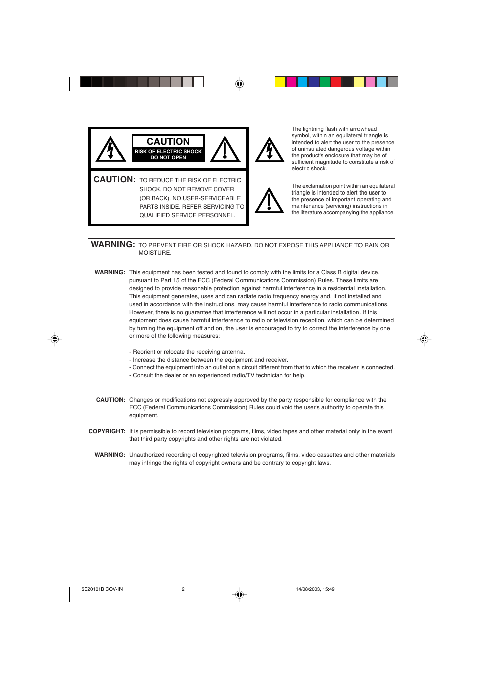 Caution, Warning | Toshiba MV19N2/W User Manual | Page 2 / 56