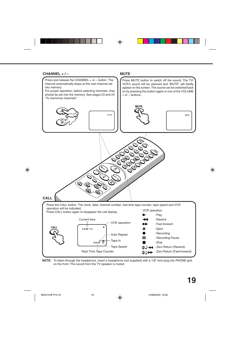 Call, Channel + / – mute | Toshiba MV19N2/W User Manual | Page 21 / 56