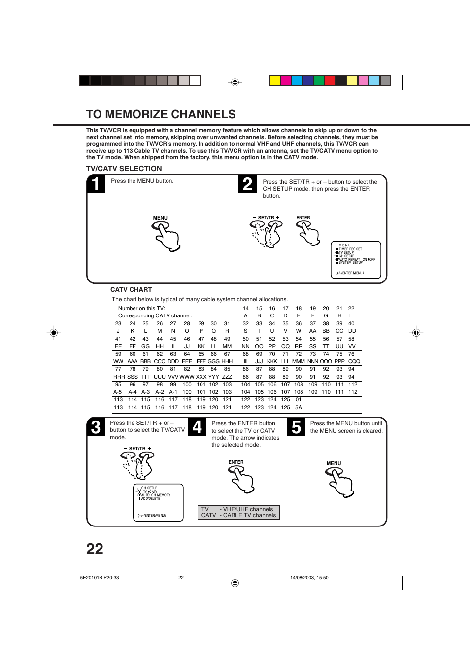 To memorize channels, Tv/catv selection | Toshiba MV19N2/W User Manual | Page 24 / 56