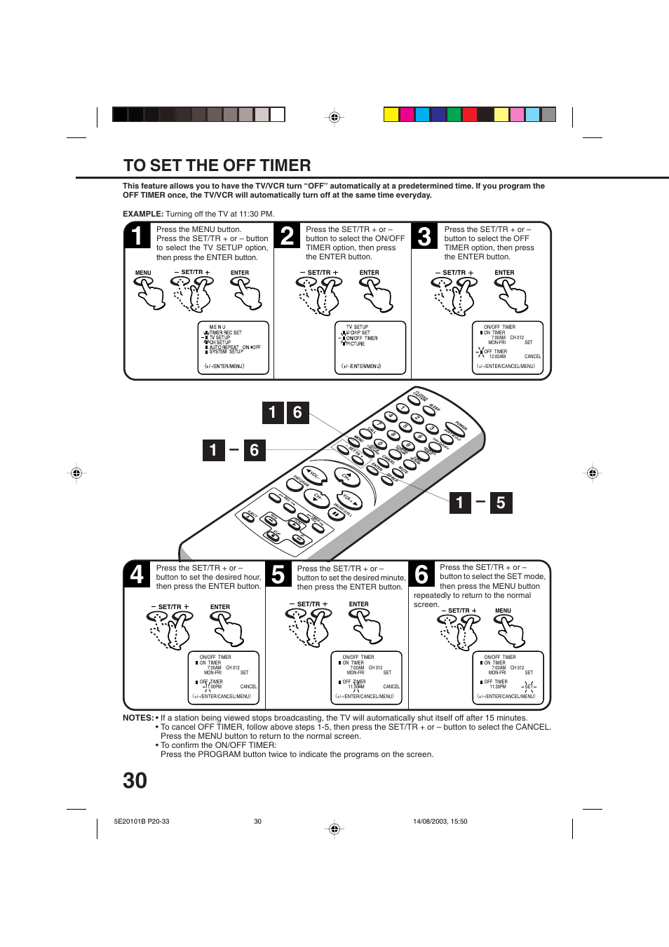 Set the off timer | Toshiba MV19N2/W User Manual | Page 32 / 56