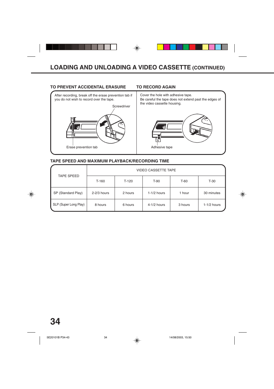 Loading and unloading a video cassette, Continued) | Toshiba MV19N2/W User Manual | Page 36 / 56