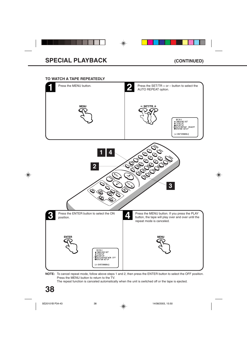 Special playback, Continued) | Toshiba MV19N2/W User Manual | Page 40 / 56