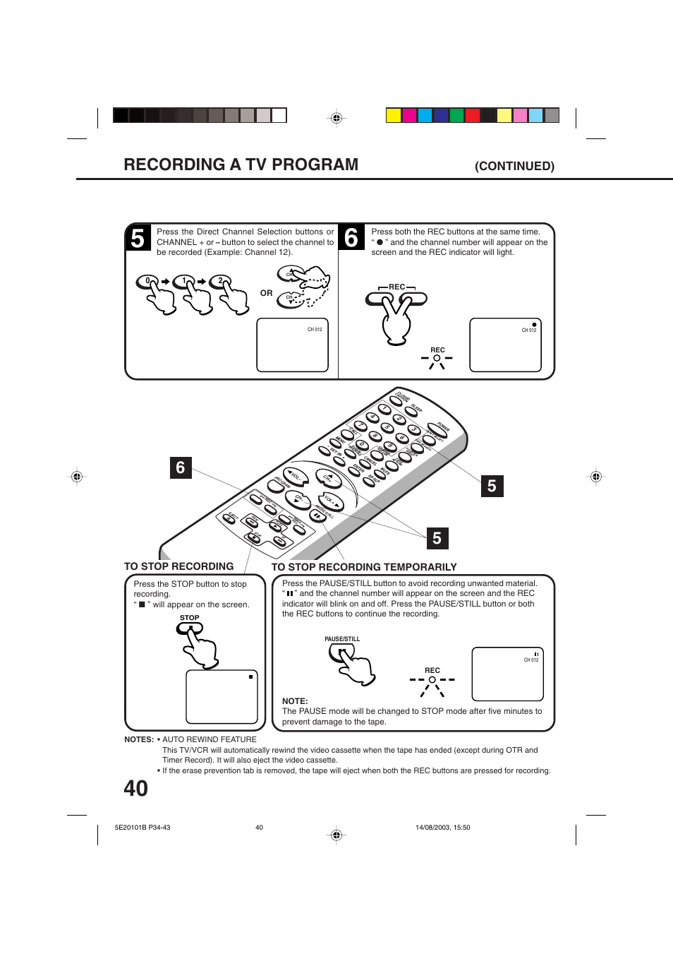 Recording a tv program, Continued) | Toshiba MV19N2/W User Manual | Page 42 / 56