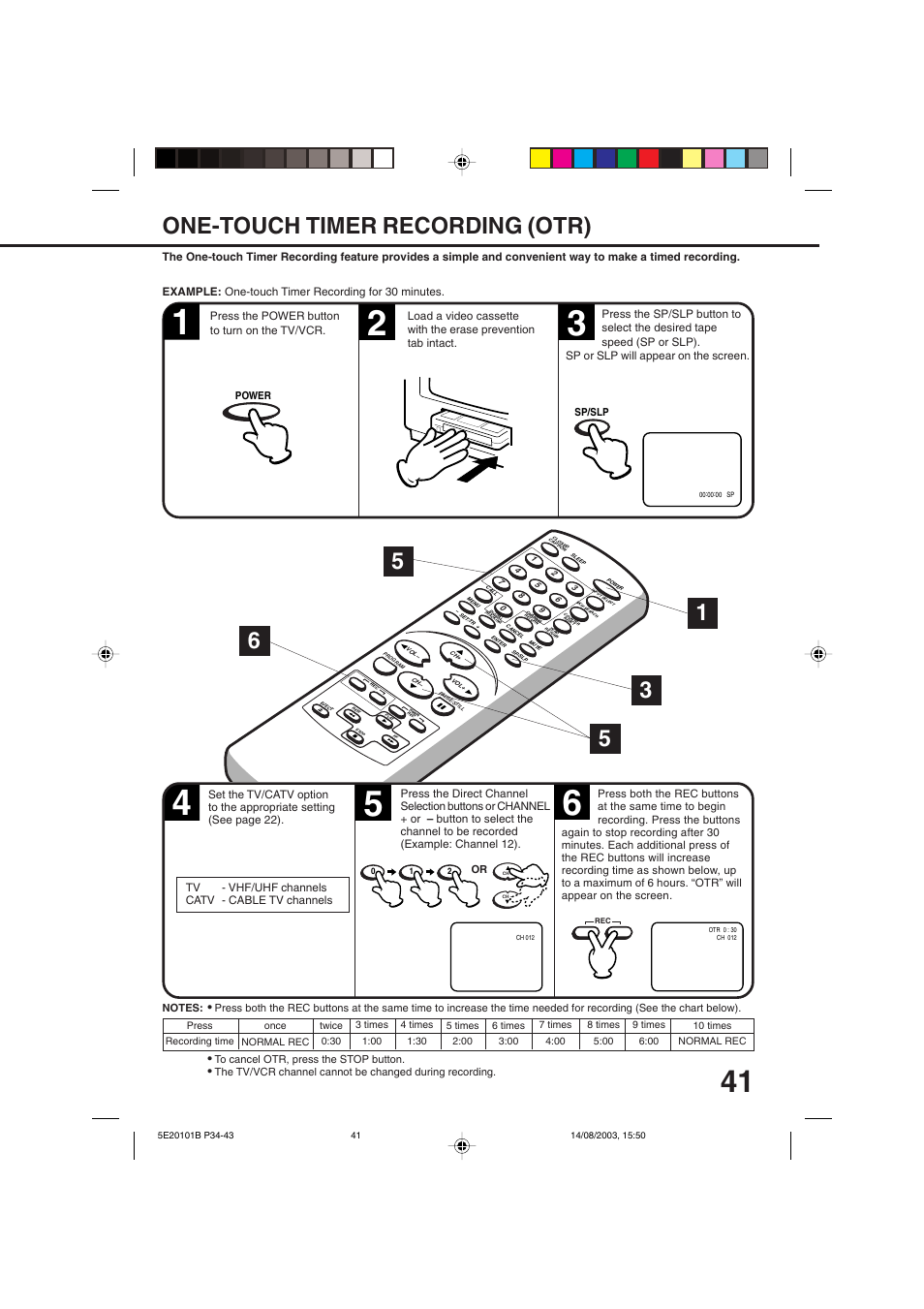 One-touch timer recording, One-touch timer recording (otr) | Toshiba MV19N2/W User Manual | Page 43 / 56