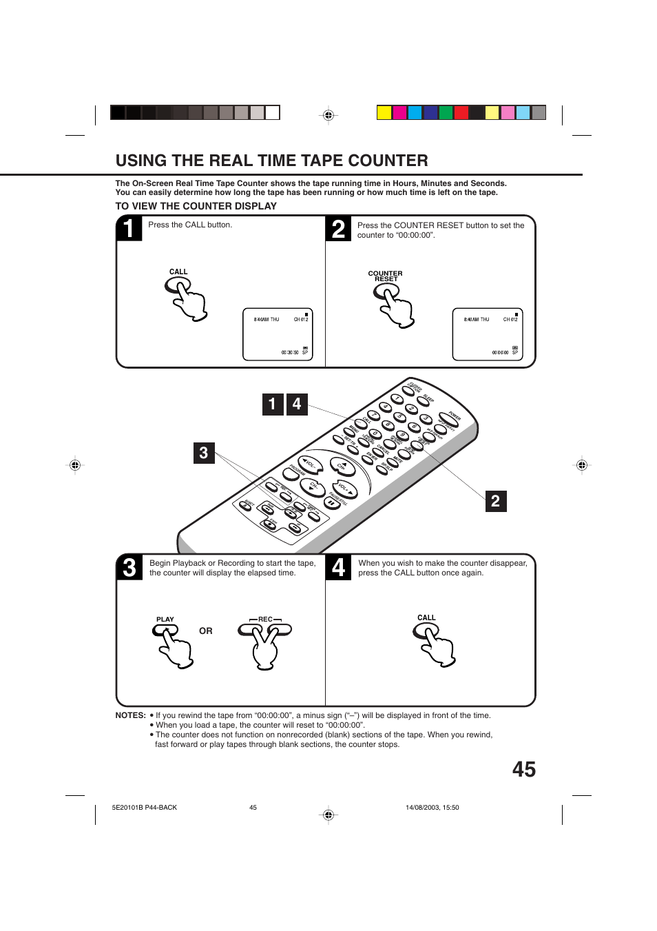 Additional information, Using the real time tape counter | Toshiba MV19N2/W User Manual | Page 47 / 56