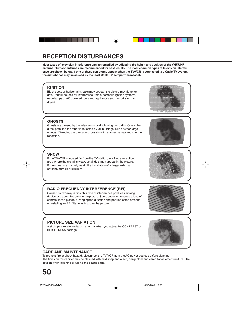 Reception disturbances | Toshiba MV19N2/W User Manual | Page 52 / 56