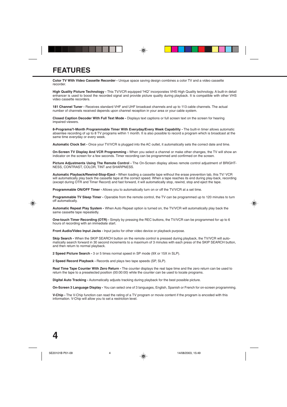 Features | Toshiba MV19N2/W User Manual | Page 6 / 56