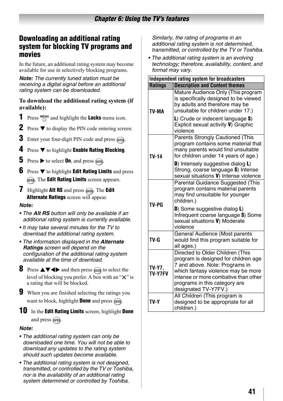 Tv programs and movies | Toshiba 32SL410U User Manual | Page 41 / 62