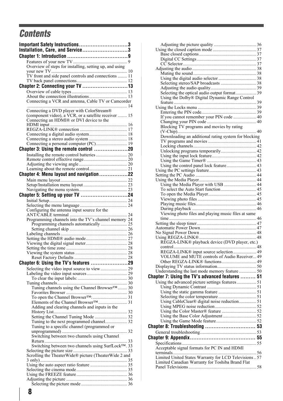 Toshiba 32SL410U User Manual | Page 8 / 62