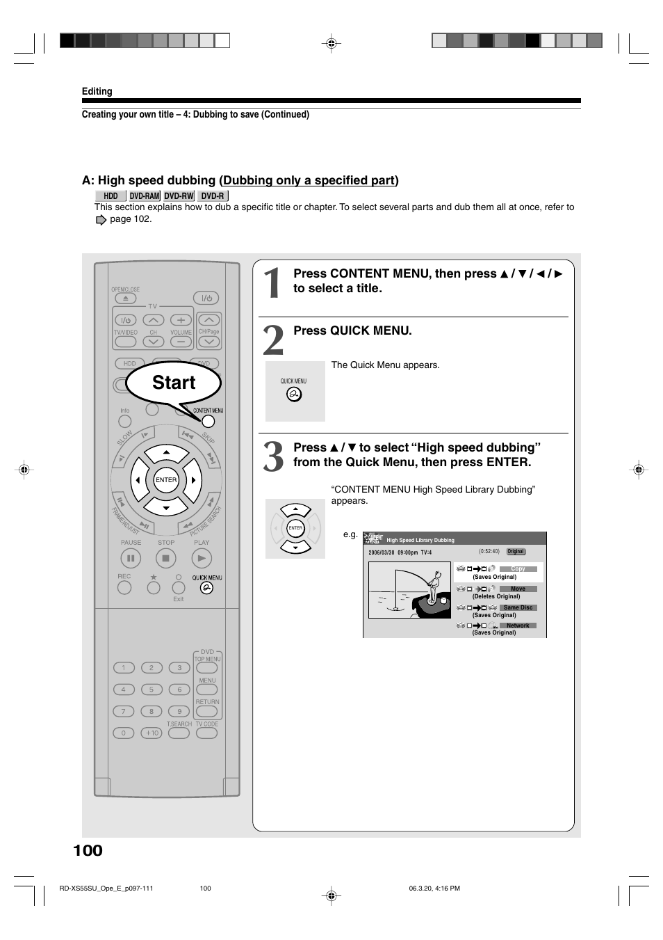 Start | Toshiba RD-XS55KU User Manual | Page 100 / 199