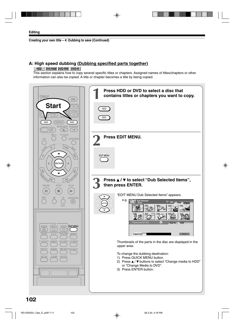 Start | Toshiba RD-XS55KU User Manual | Page 102 / 199
