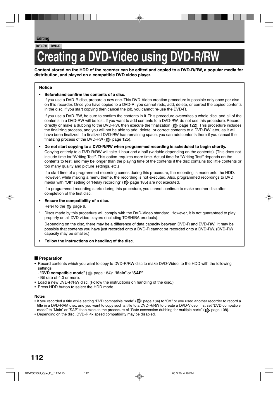Creating a dvd-video using dvd-r/rw | Toshiba RD-XS55KU User Manual | Page 112 / 199