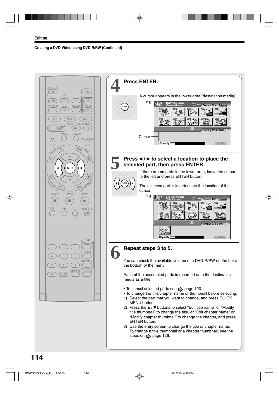 Press enter, Repeat steps 3 to 5 | Toshiba RD-XS55KU User Manual | Page 114 / 199