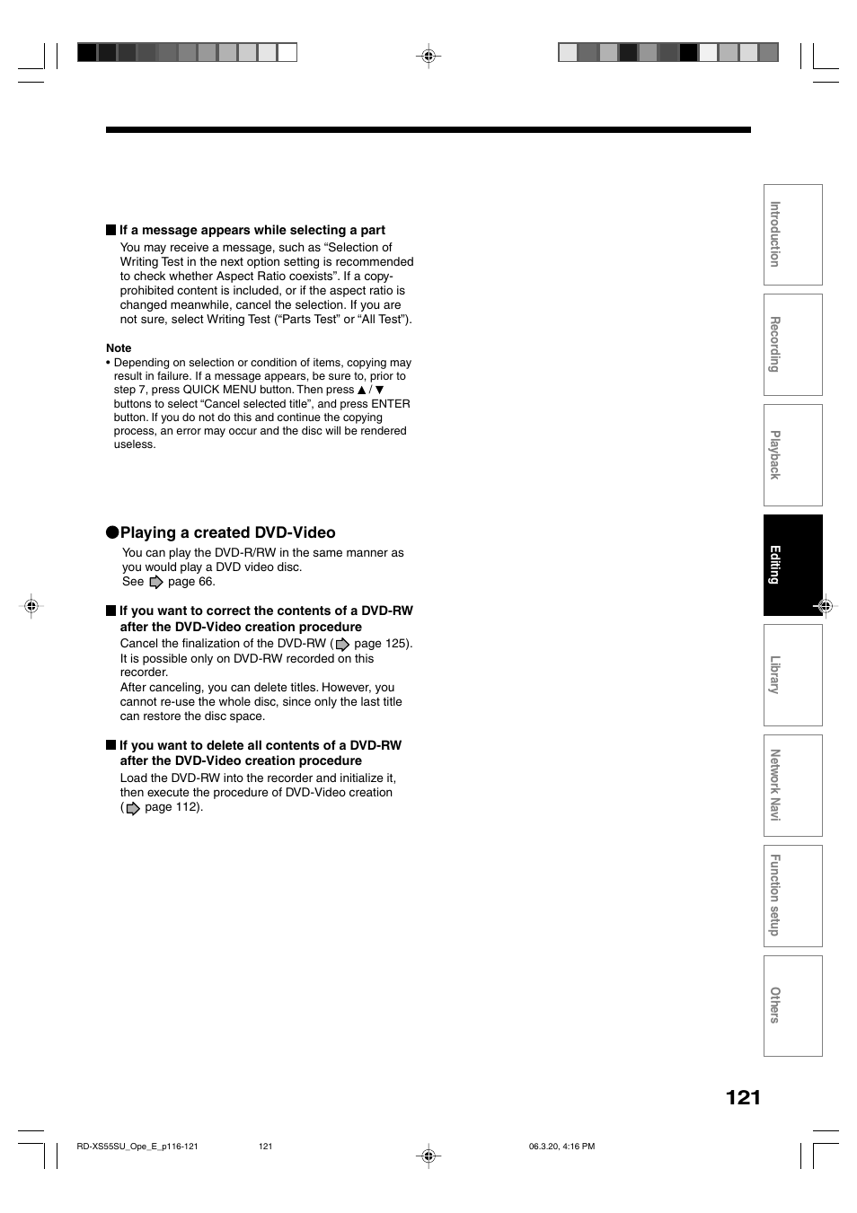 Playing a created dvd-video | Toshiba RD-XS55KU User Manual | Page 121 / 199