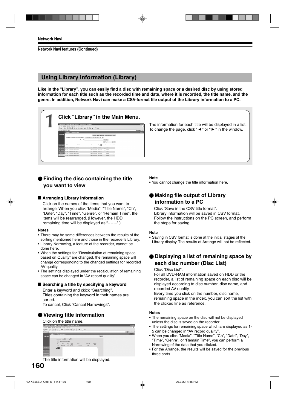 Using library information (library) | Toshiba RD-XS55KU User Manual | Page 160 / 199
