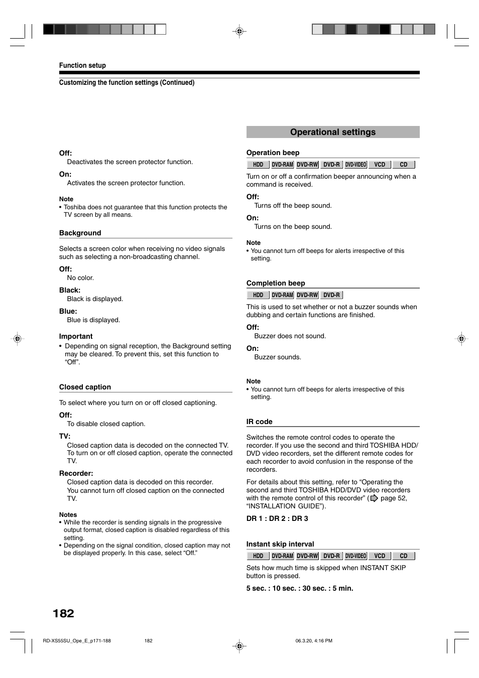 Operational settings | Toshiba RD-XS55KU User Manual | Page 182 / 199