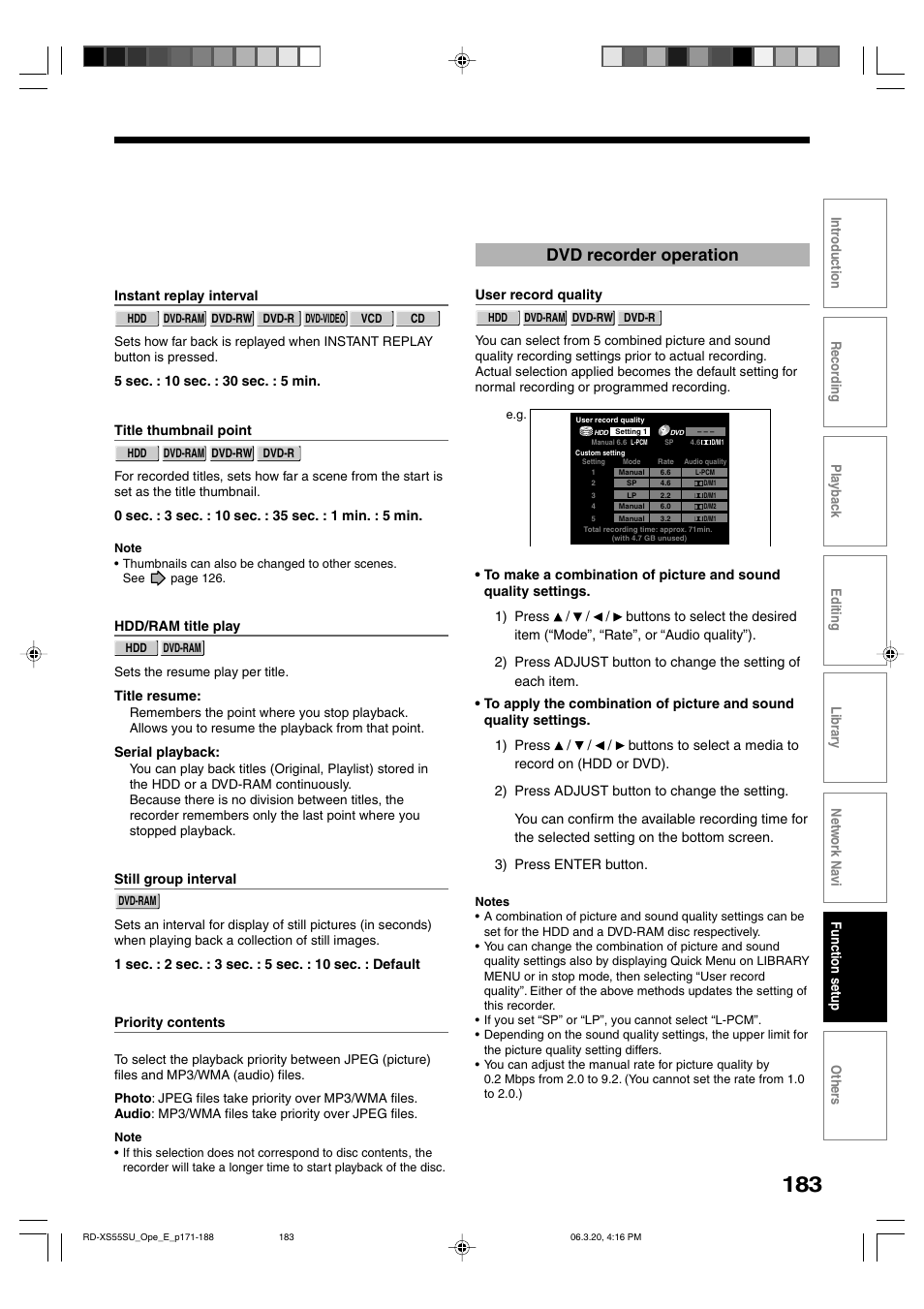 Dvd recorder operation | Toshiba RD-XS55KU User Manual | Page 183 / 199