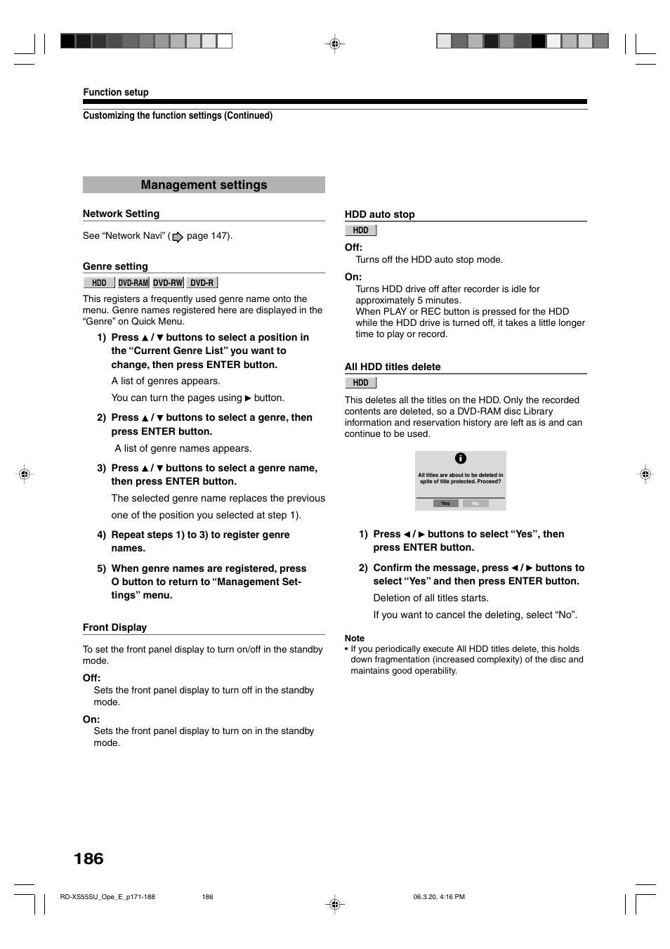 Management settings | Toshiba RD-XS55KU User Manual | Page 186 / 199