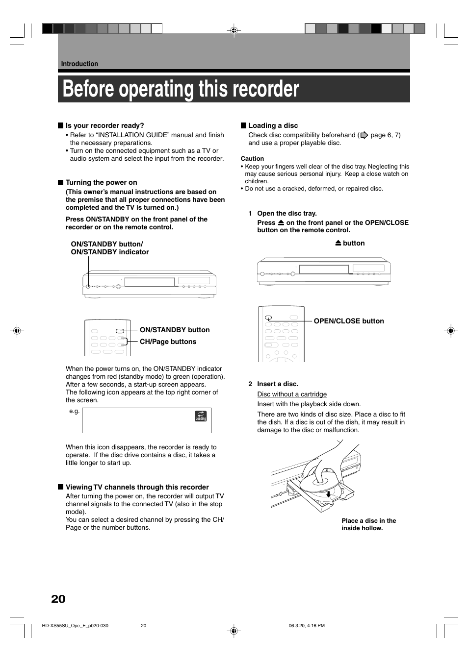 Before operating this recorder | Toshiba RD-XS55KU User Manual | Page 20 / 199