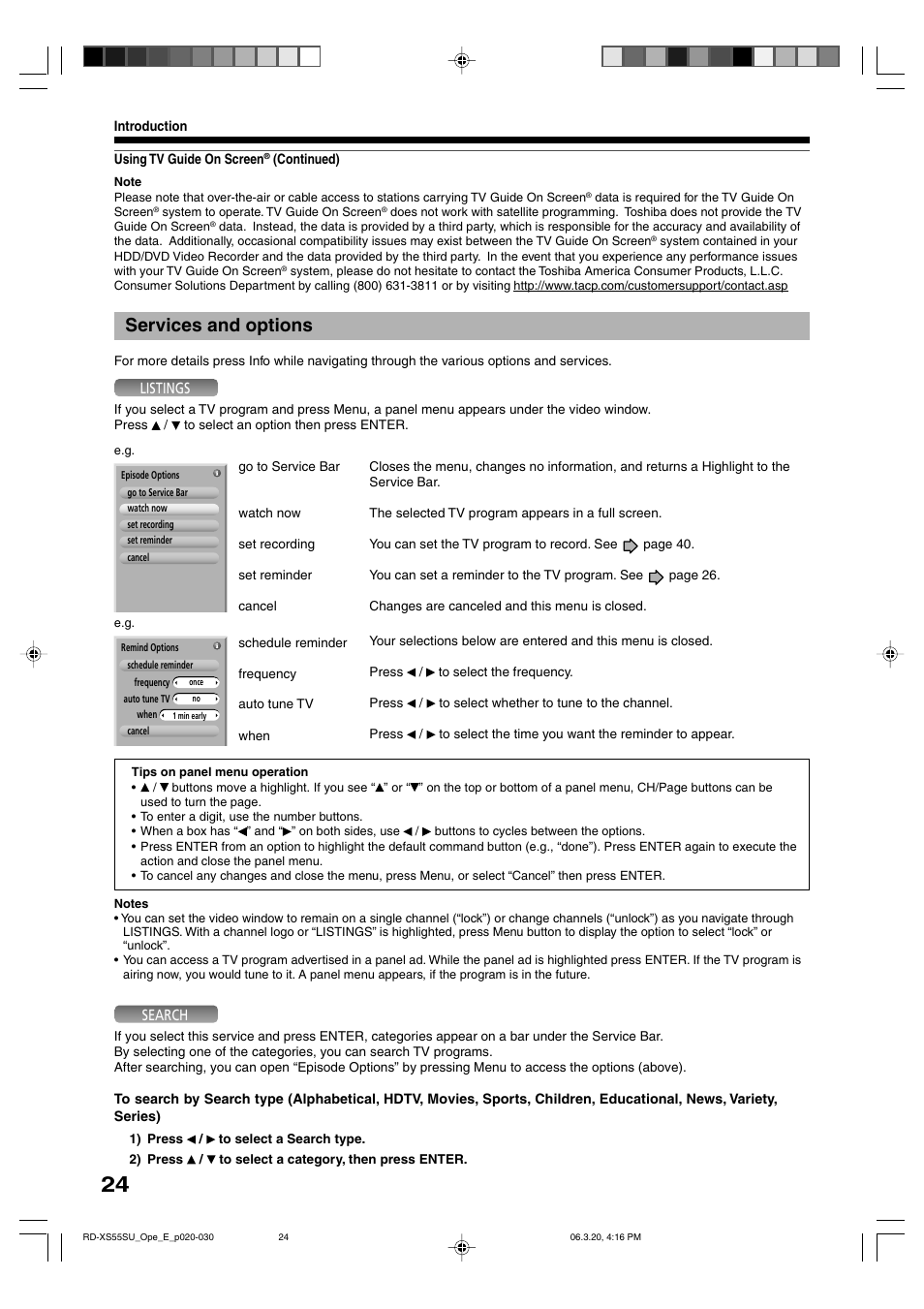 Services and options | Toshiba RD-XS55KU User Manual | Page 24 / 199