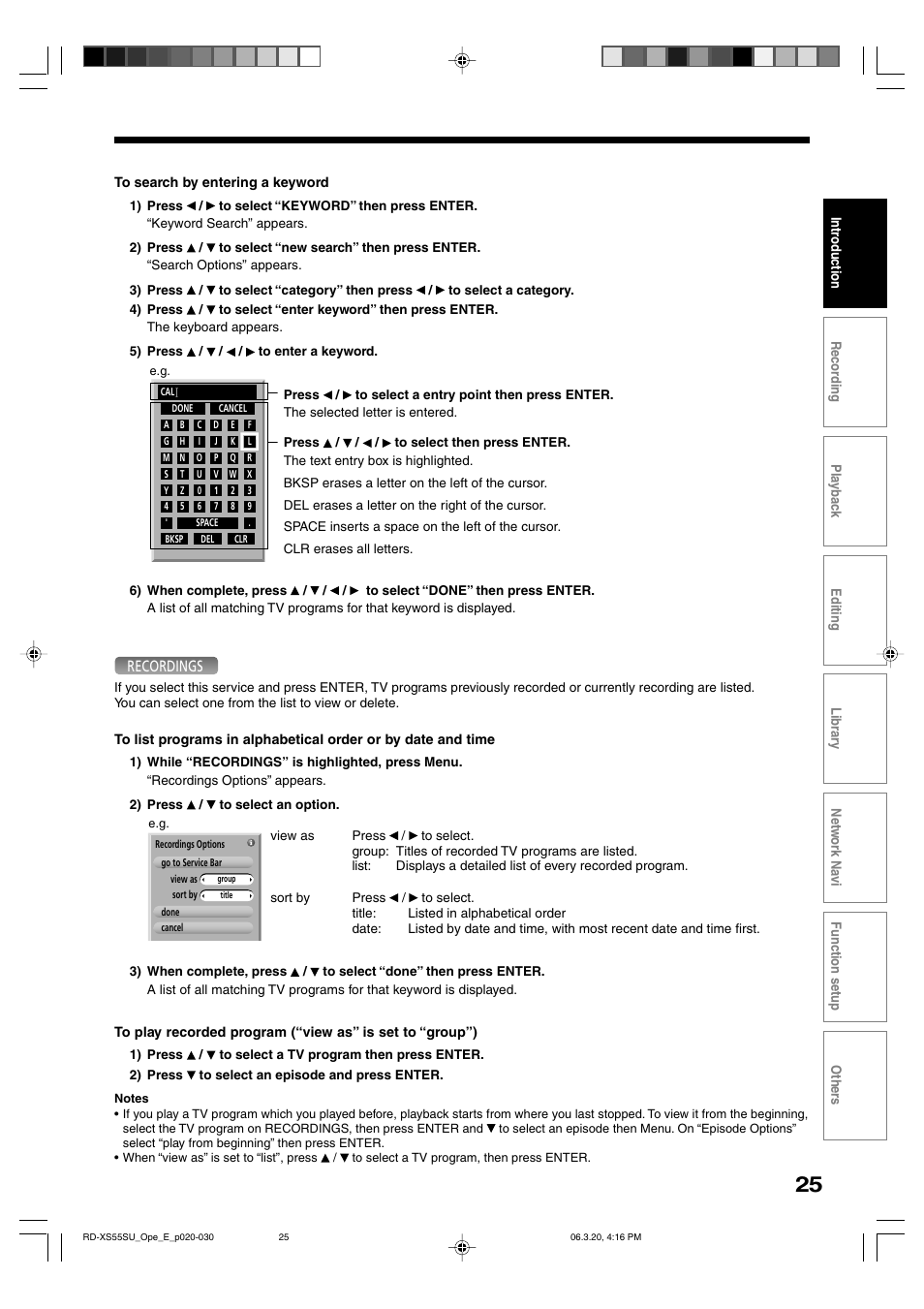 Recordings | Toshiba RD-XS55KU User Manual | Page 25 / 199