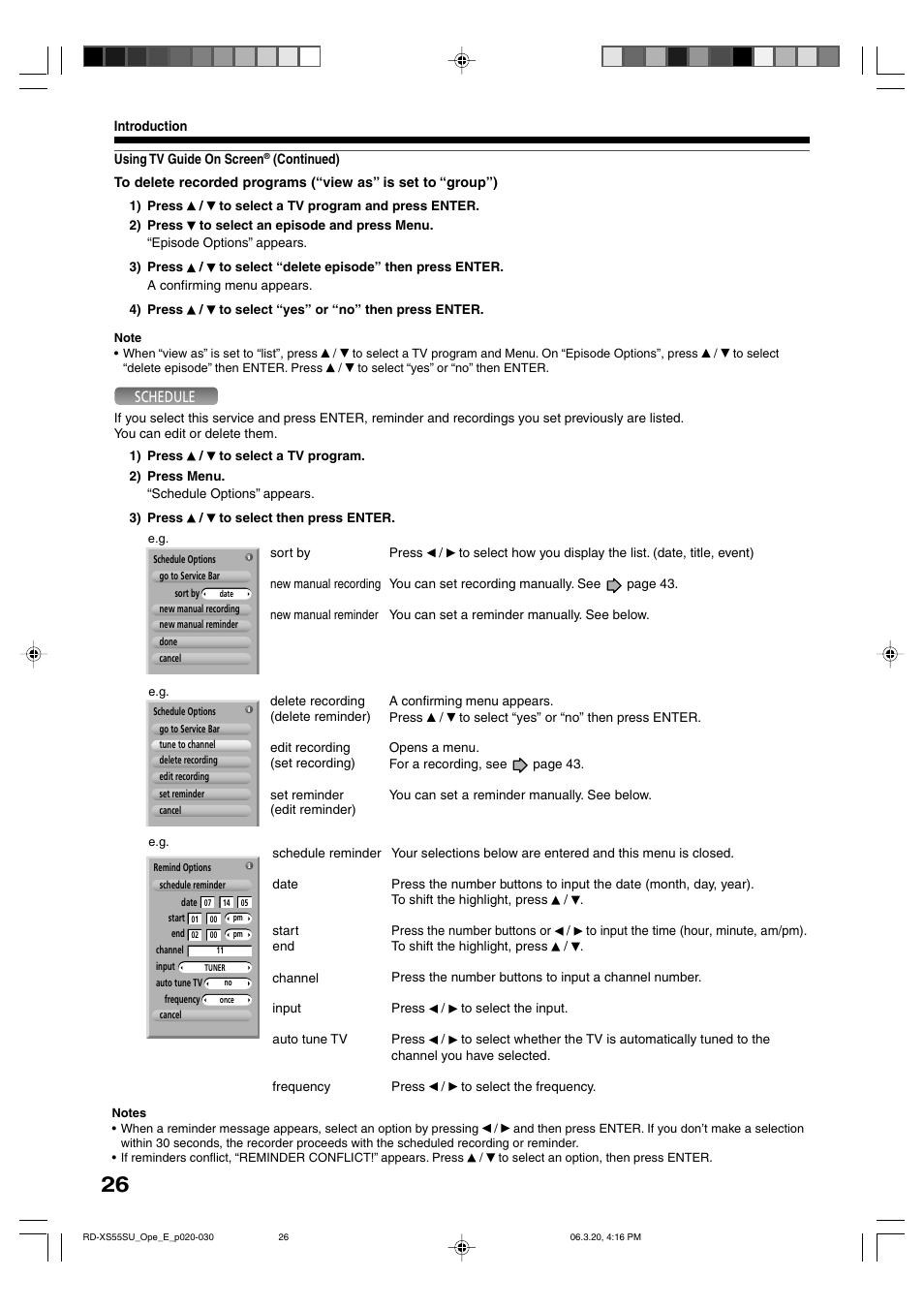 Schedule | Toshiba RD-XS55KU User Manual | Page 26 / 199