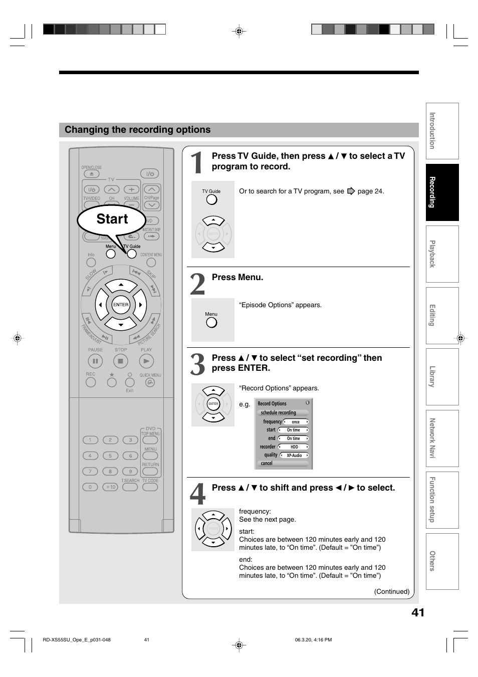Start | Toshiba RD-XS55KU User Manual | Page 41 / 199