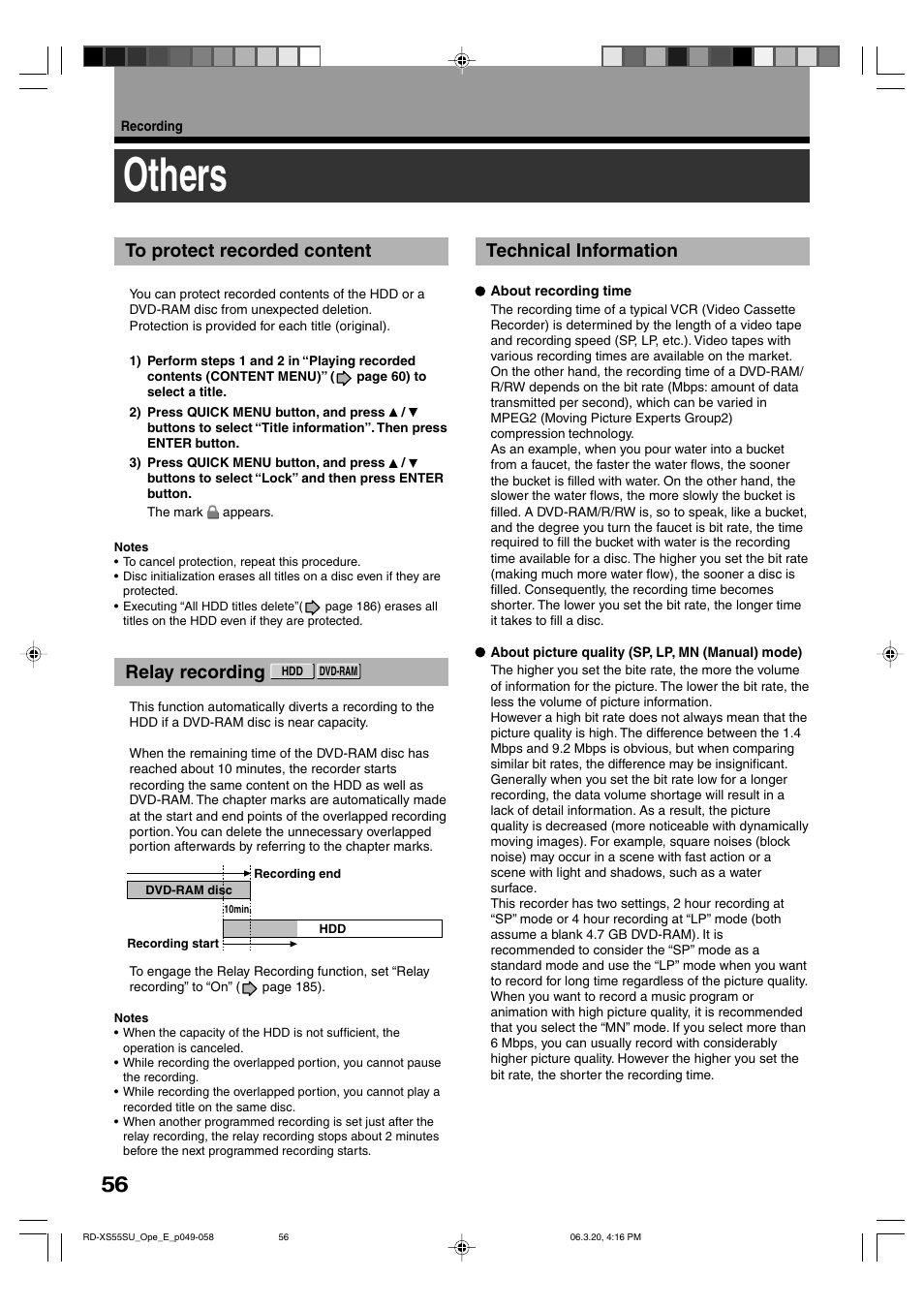 Others, Relay recording, Technical information | Toshiba RD-XS55KU User Manual | Page 56 / 199