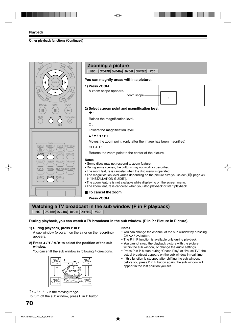 Zooming a picture | Toshiba RD-XS55KU User Manual | Page 70 / 199