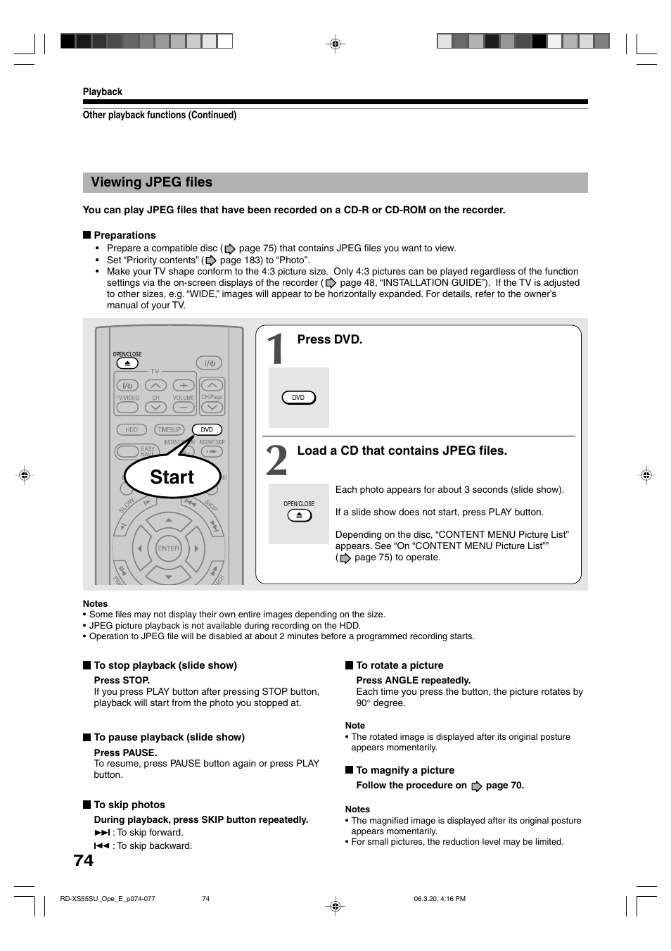 Start | Toshiba RD-XS55KU User Manual | Page 74 / 199