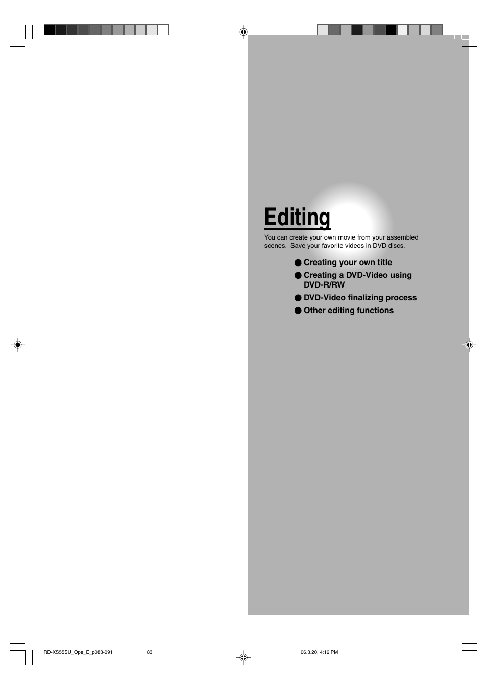 Editing | Toshiba RD-XS55KU User Manual | Page 83 / 199