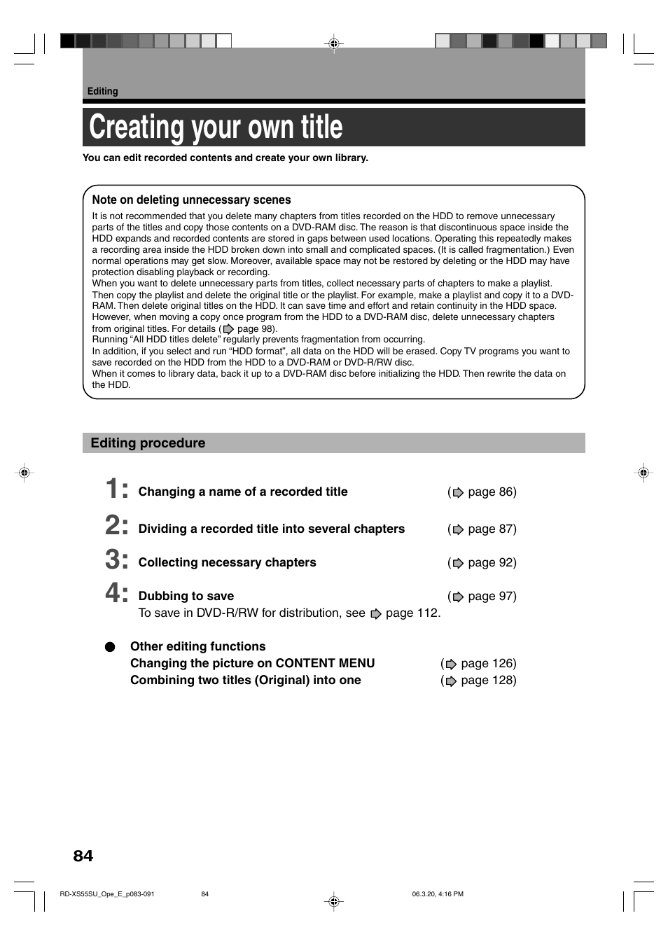 Creating your own title | Toshiba RD-XS55KU User Manual | Page 84 / 199