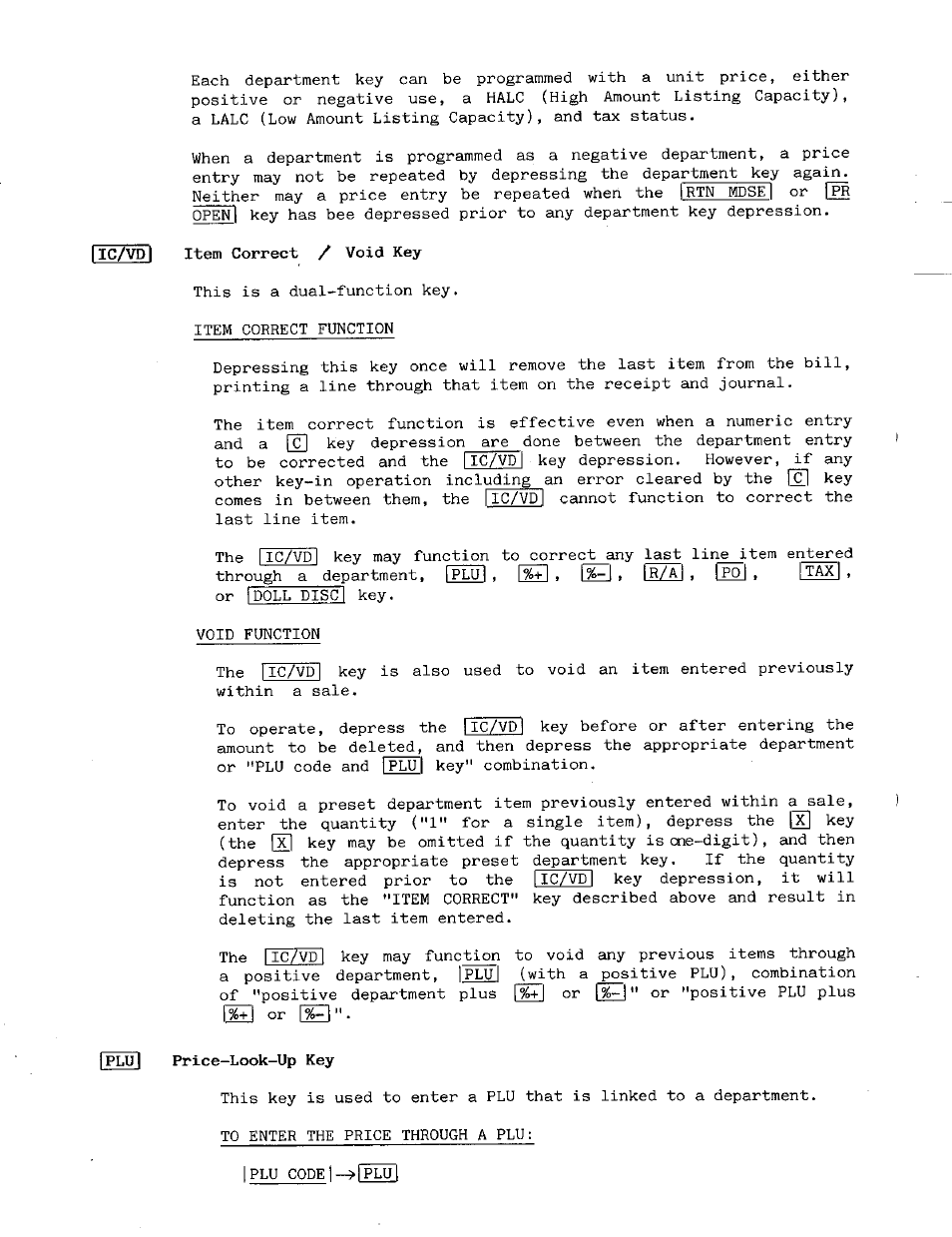 Iic/vdi item correct / void key, Price-look-up key | Toshiba MA-141 User Manual | Page 14 / 64