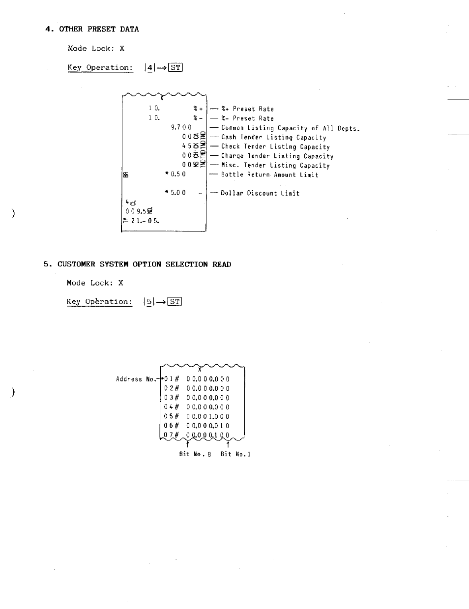 Other preset data, Customer system option selection read | Toshiba MA-141 User Manual | Page 57 / 64
