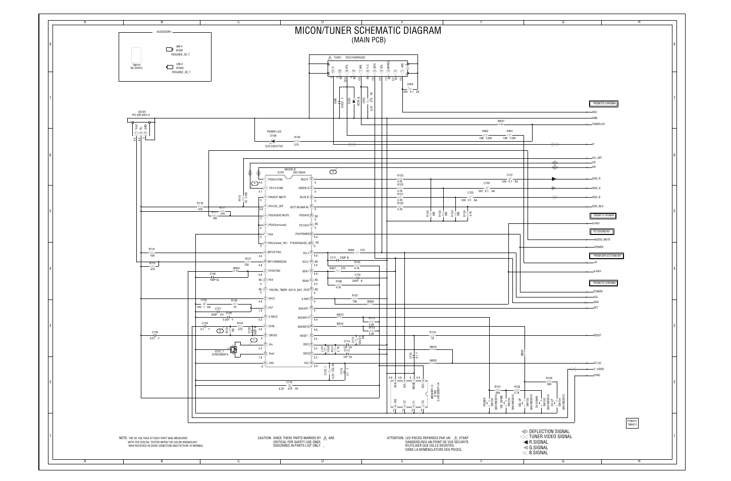 Schematic diagrams, Micon/tuner schematic diagram, Main pcb) | Toshiba 13A21C User Manual | Page 18 / 30