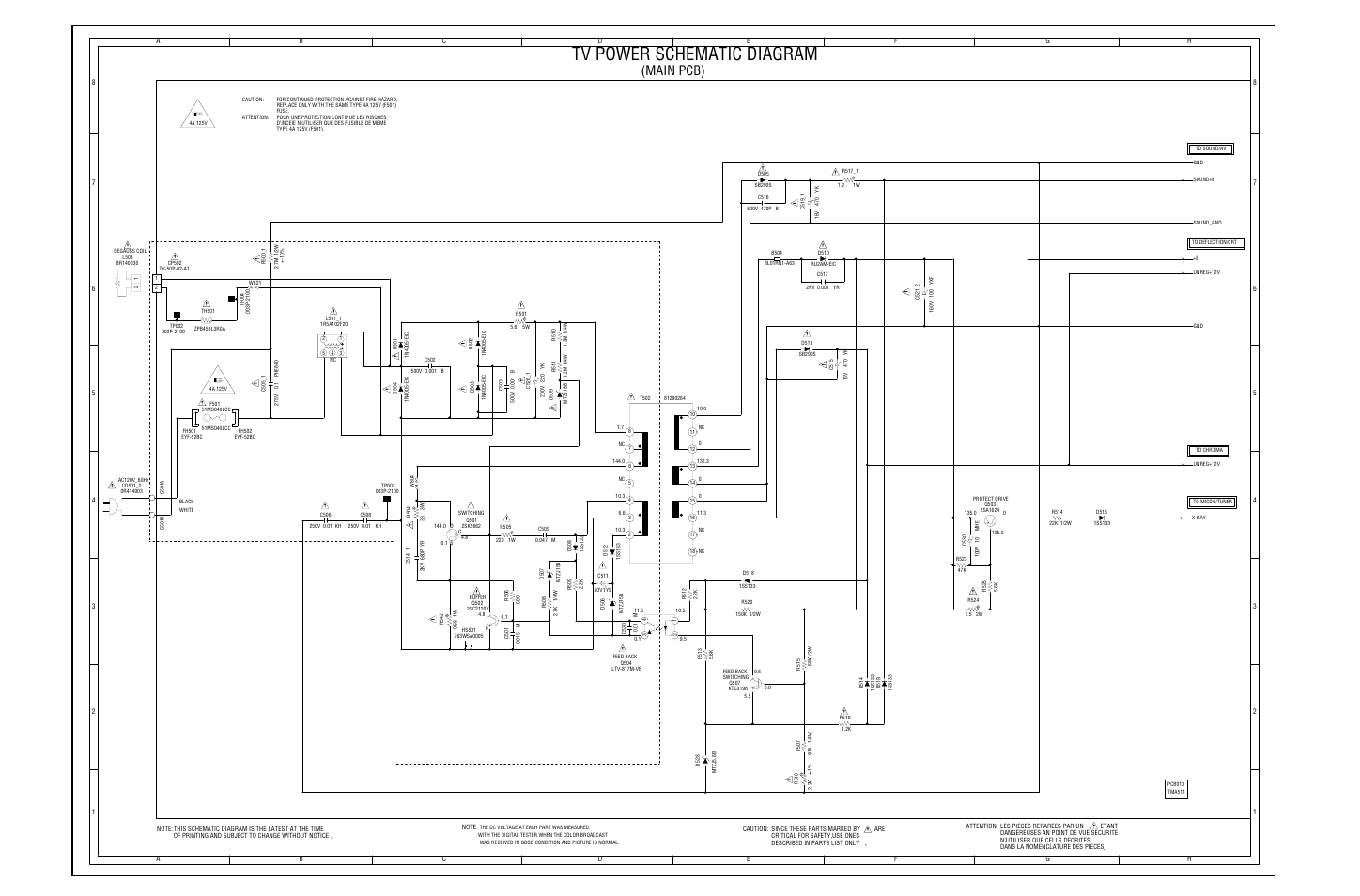 Tv power schematic diagram, Main pcb) | Toshiba 13A21C User Manual | Page 20 / 30