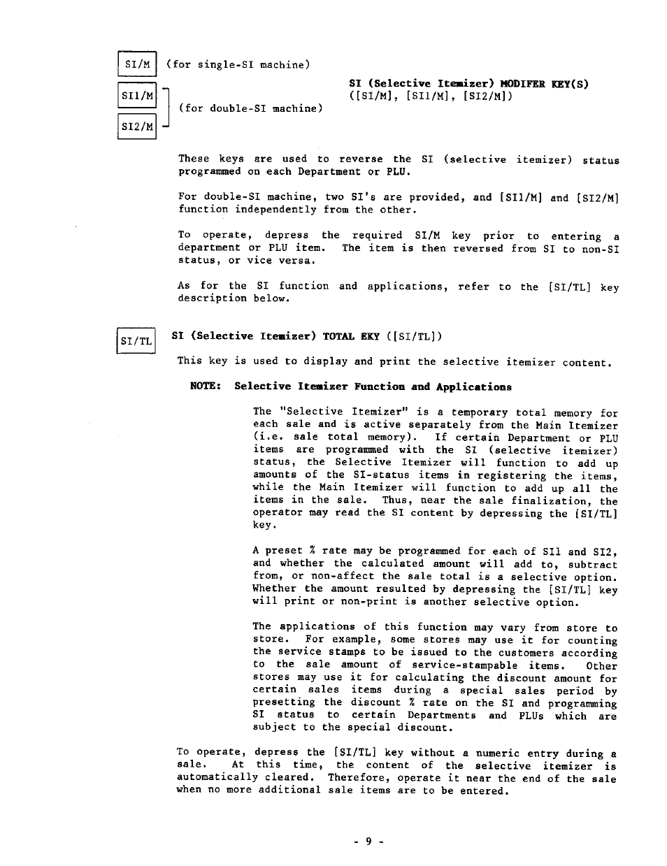 Si (selective itemizer) total eky ([si/tl]), Note: selective itemizer function and applications | Toshiba MA-1190 User Manual | Page 13 / 98