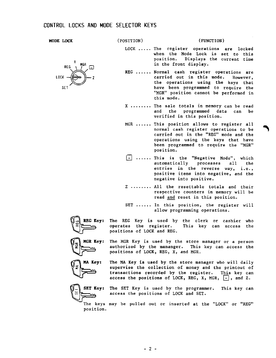 Control locks and mode selector keys | Toshiba MA-1190 User Manual | Page 6 / 98