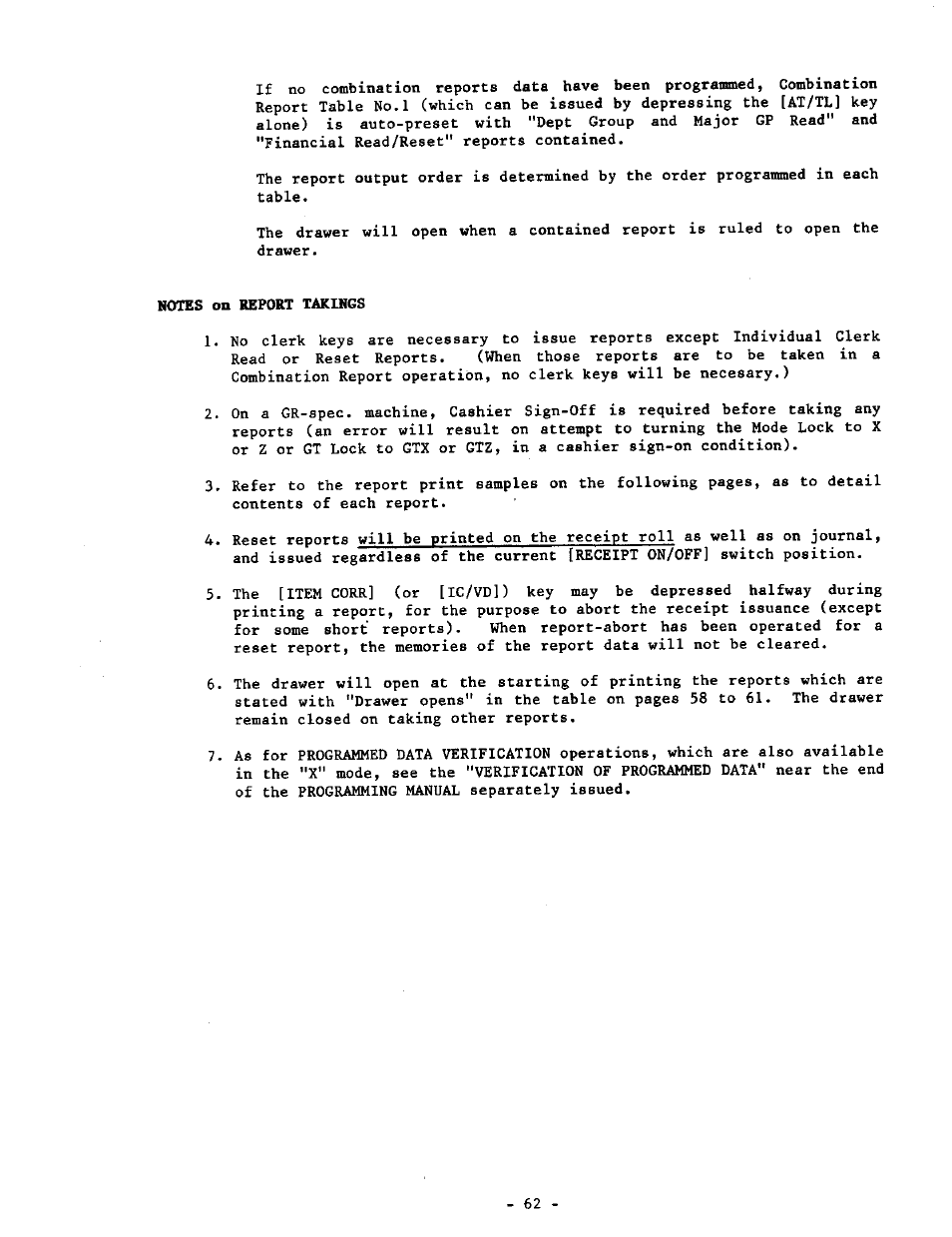 Notes on report takings | Toshiba MA-1190 User Manual | Page 66 / 98