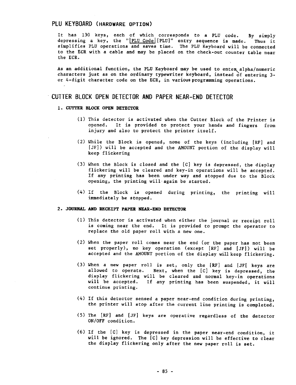 Cutter block open detector, Journal and receipt paper near-end detector, Plu keyboard | Toshiba MA-1190 User Manual | Page 89 / 98