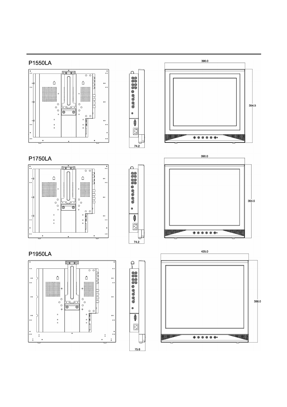 Lcd color monitor dimensions | Toshiba P1750LA User Manual | Page 17 / 18