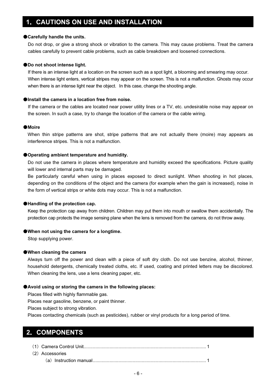 2 components 1 cautions on use and installation | Toshiba IK-TF2 User Manual | Page 6 / 32