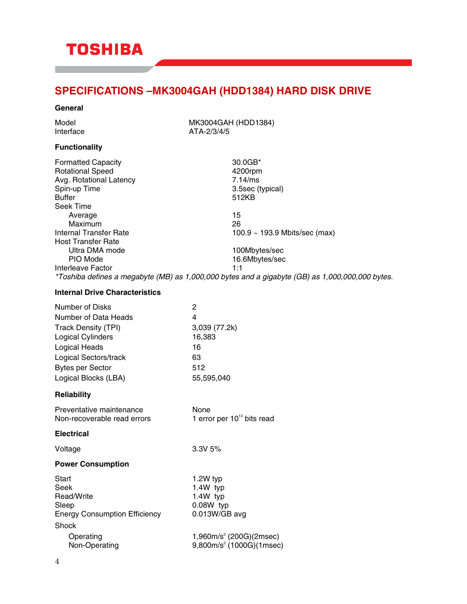 Toshiba MK3004GAH User Manual | Page 6 / 9