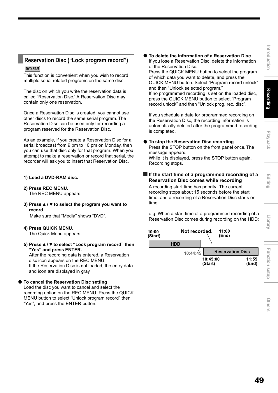 Reservation disc (“lock program record”) | Toshiba RD-XS32SB User Manual | Page 113 / 239