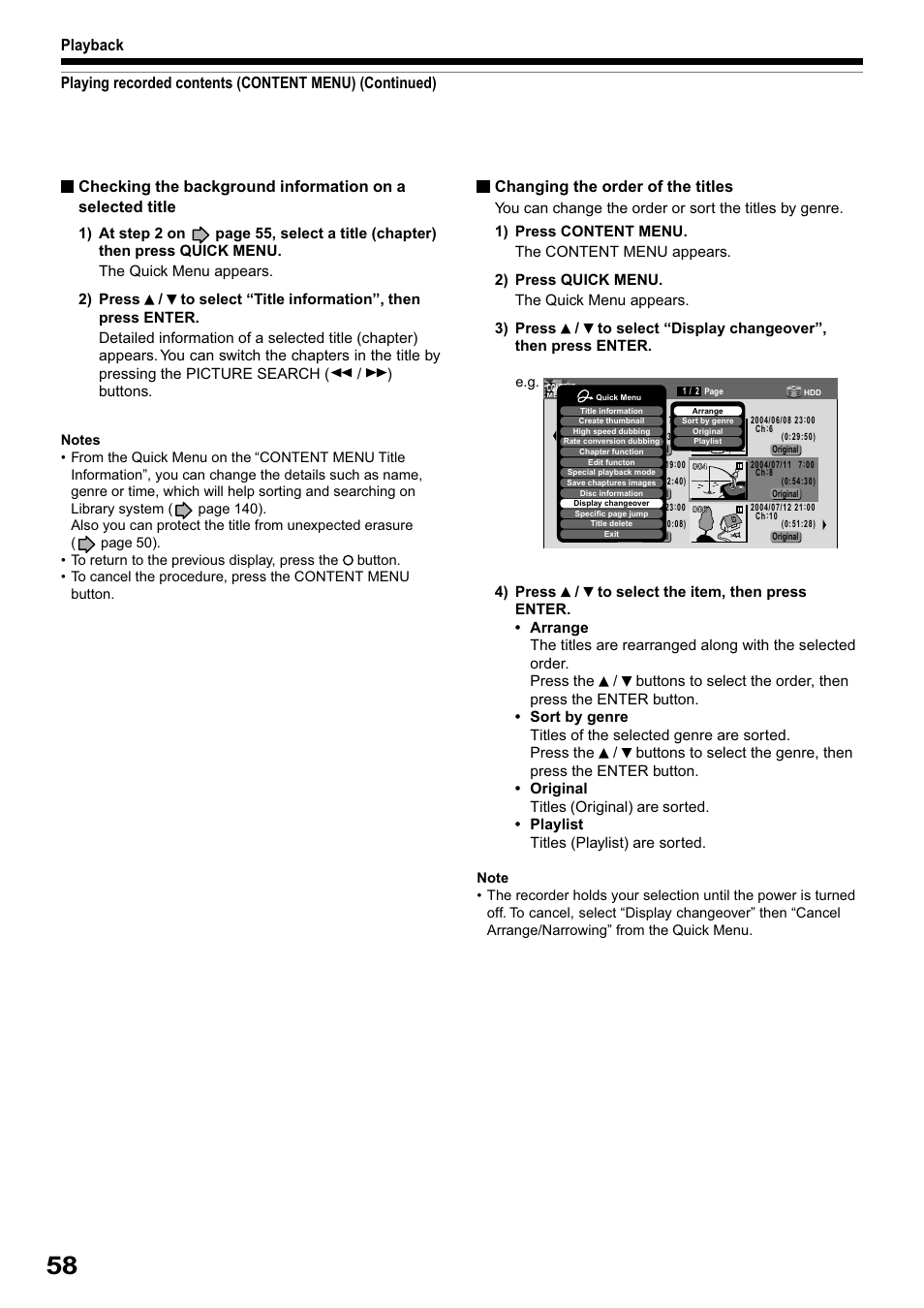 Changing the order of the titles | Toshiba RD-XS32SB User Manual | Page 122 / 239