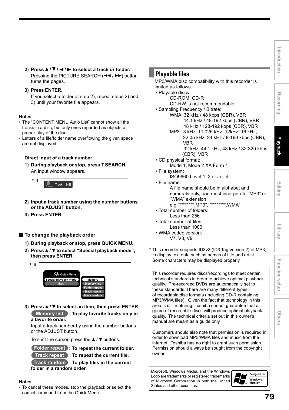 Playable files | Toshiba RD-XS32SB User Manual | Page 143 / 239