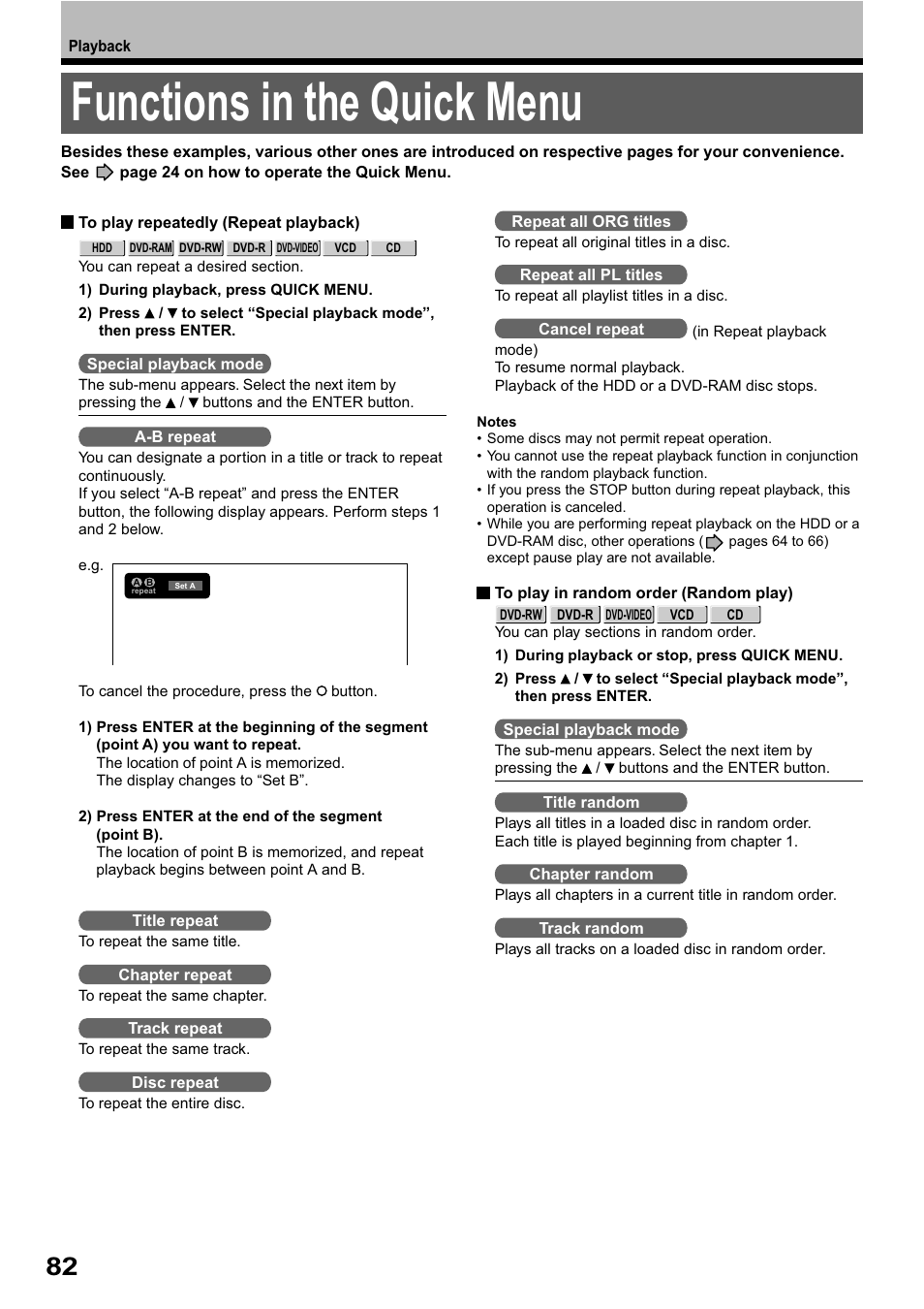 Functions in the quick menu | Toshiba RD-XS32SB User Manual | Page 146 / 239