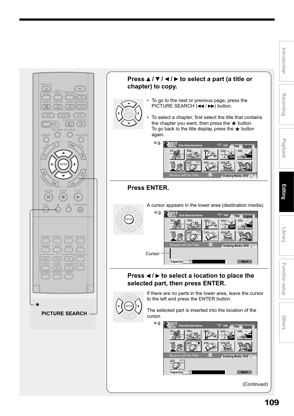 Press enter, Picture search | Toshiba RD-XS32SB User Manual | Page 173 / 239