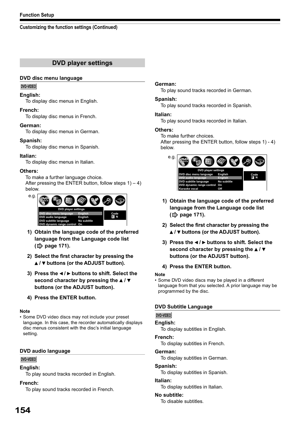 Dvd player settings | Toshiba RD-XS32SB User Manual | Page 218 / 239